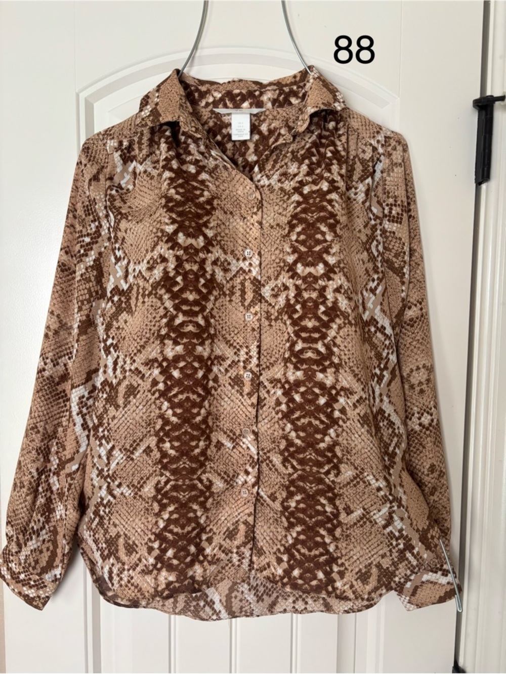 H&M Brown Snake-Print Button Down Shirt Size US 2